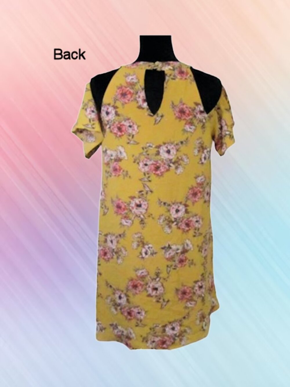 AS U WISH size M mini dress cold shoulder yellow floral lined - Picture 5 of 13
